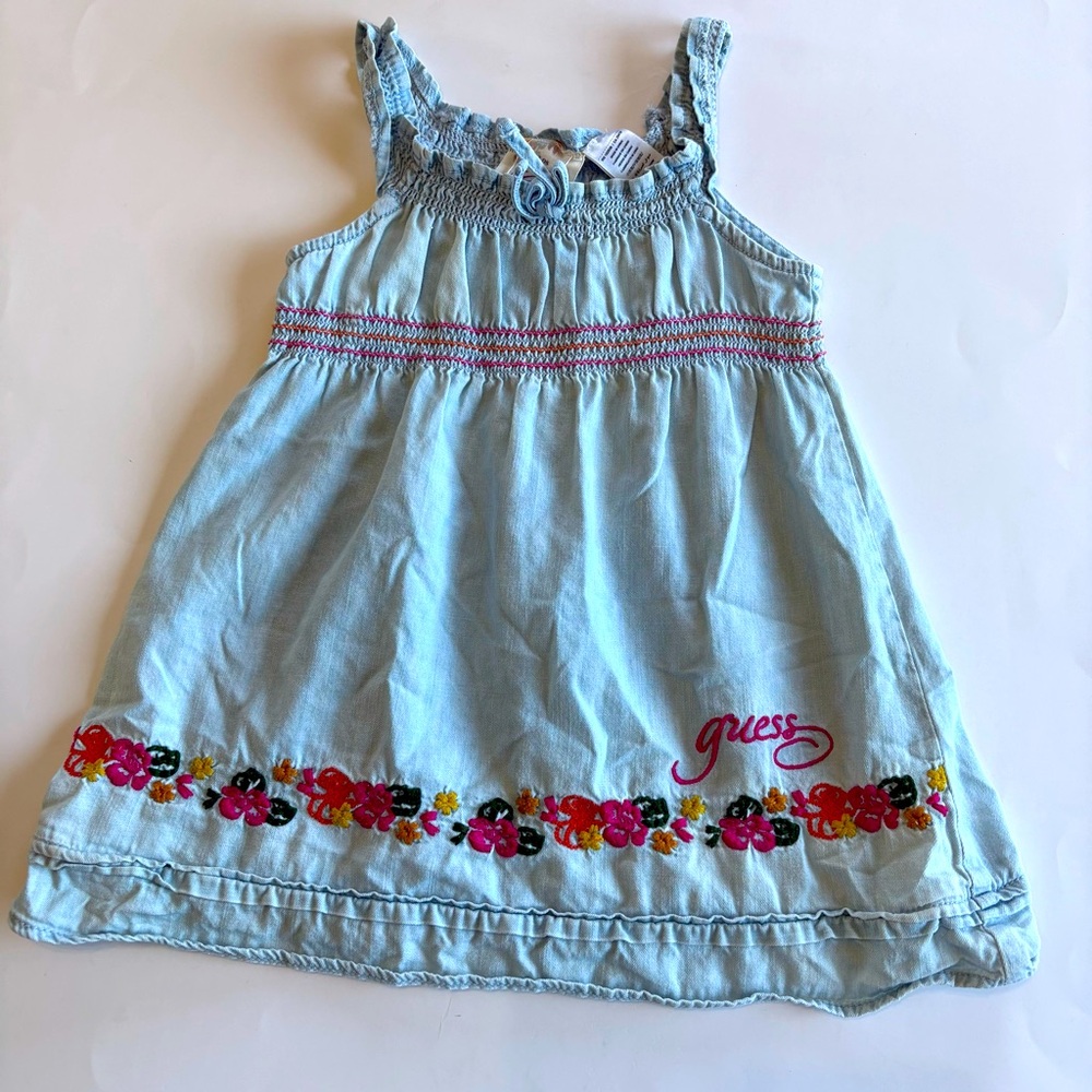 Guess Toddler Girls 24M Pink Floral Embroidered Denim Style Dress Sleeveless